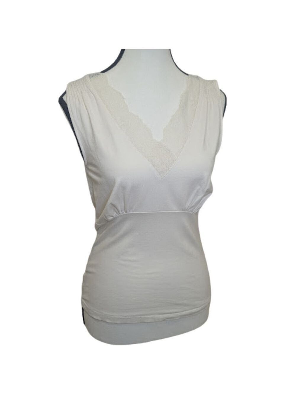 Ann Taylor Lace-Trim Sleeveless Top • Small • Soft Elegant Ivory V-Neck Blouse